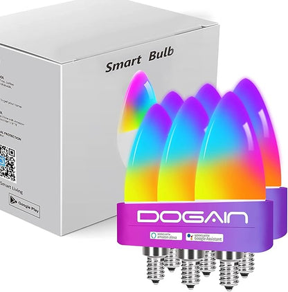 DOGAIN Smart Light Bulbs E12 Base LED Light Bulb Color Changing WiFi-Bluetooth Lights Compatible with Alexa Google Home Tunable White Candelabra Bulbs 360 lm 35w Equivalent 6 Pack