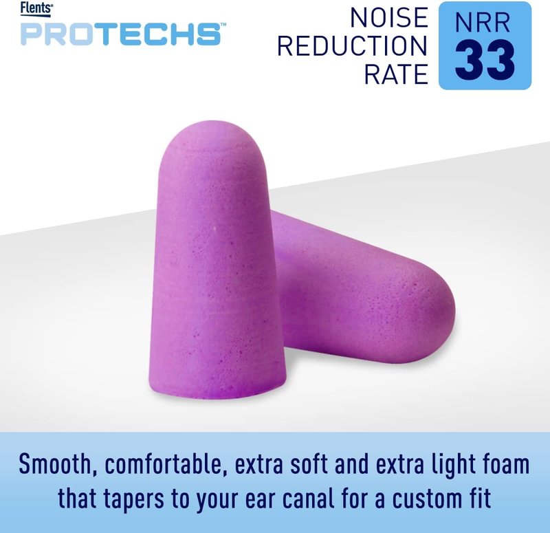 Protechs Foam Ear Plugs - Noise Cancelling for Sleeping & Travel | 50 Pairs, NRR 33, Purple