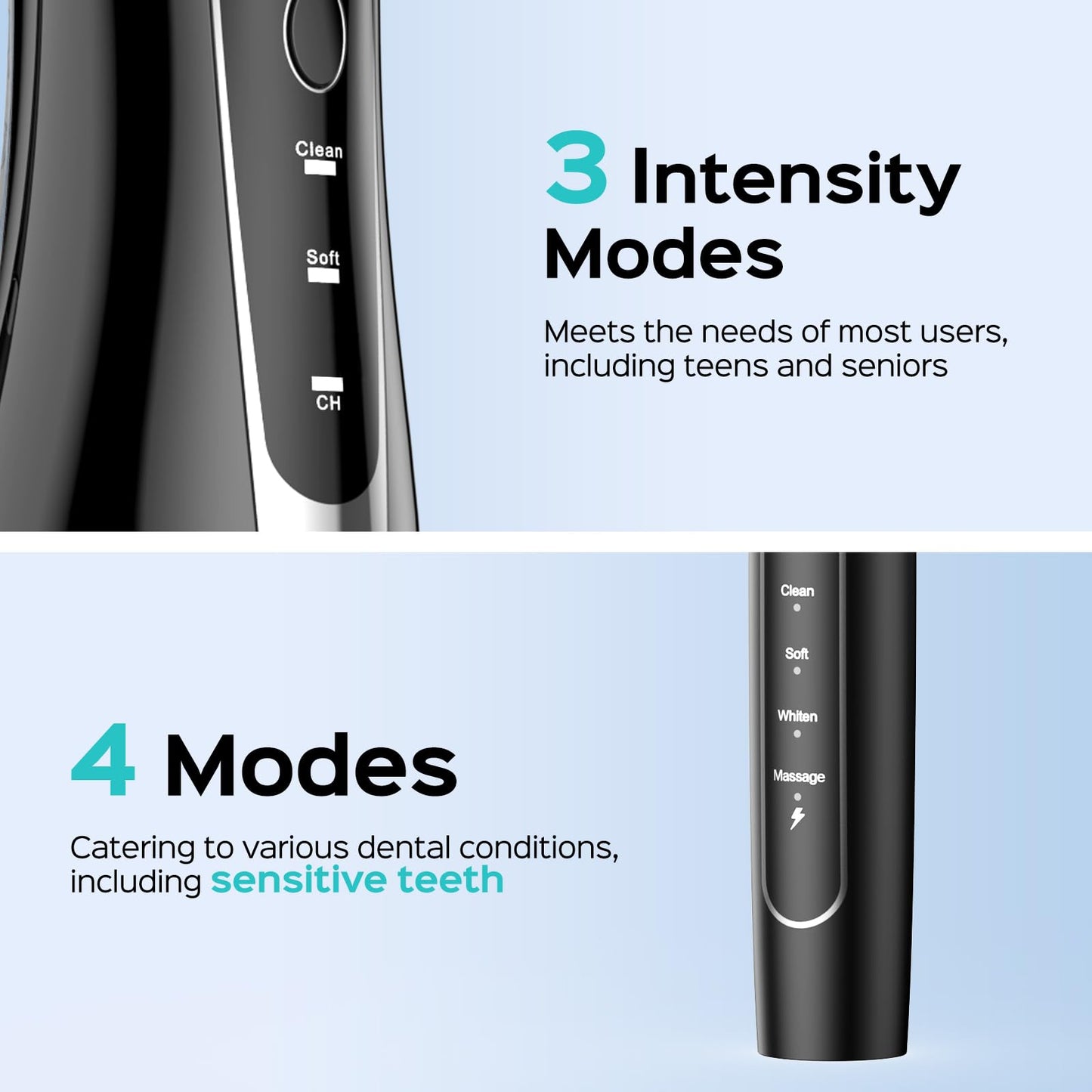COSLUS Portable Water Flosser with Electric Toothbrush Combo: 2-in-1 Oral Clean Kit for Teeth, Braces, Gums Care - Brushing & Flossing for Adults, Family, Travel Use, BPA-Free, Black, C20 & C41