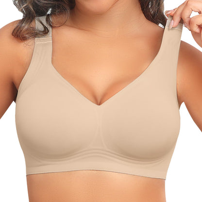 PoseFree Wireless Bras for Women Full Coverage Bra Full Support and Lift No Underwire Back Smoothing Bralette Everyday Bra (Nude,XL)
