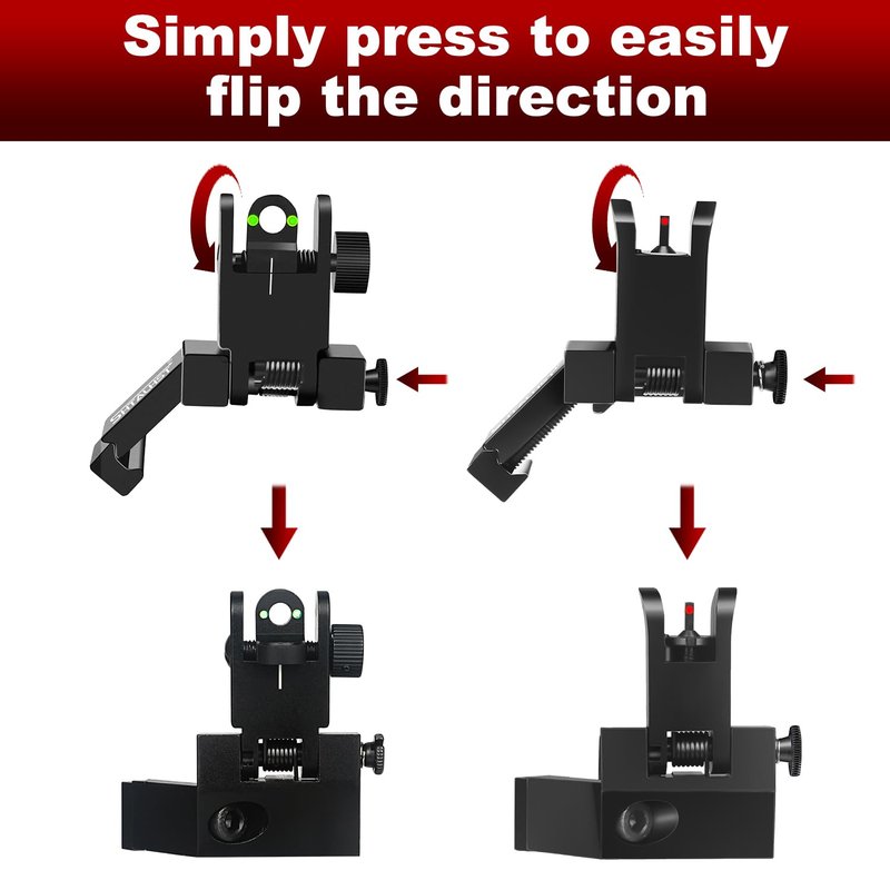 SHTALHST Iron Sights,45 Degree Offset Flip Up Sights,Flip Up Front and Rear Sights,Canted Iron Sights with Fiber Optic Red and Green Dots for Picatinny Rail,Flip Up Iron Sight