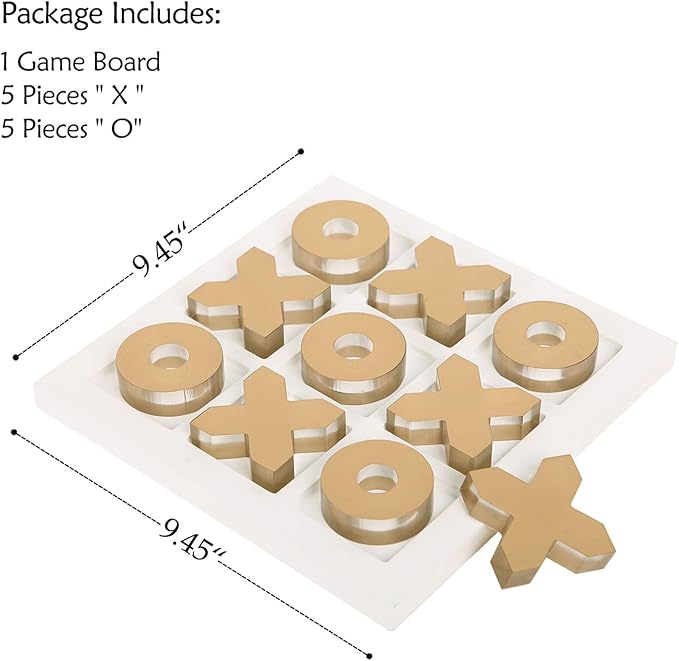 NIKKY HOME Acrylic Tic Tac Toe Wood Board Game Classic Coffee Table Decor Decorative Wooden Travel Game for Family Gold