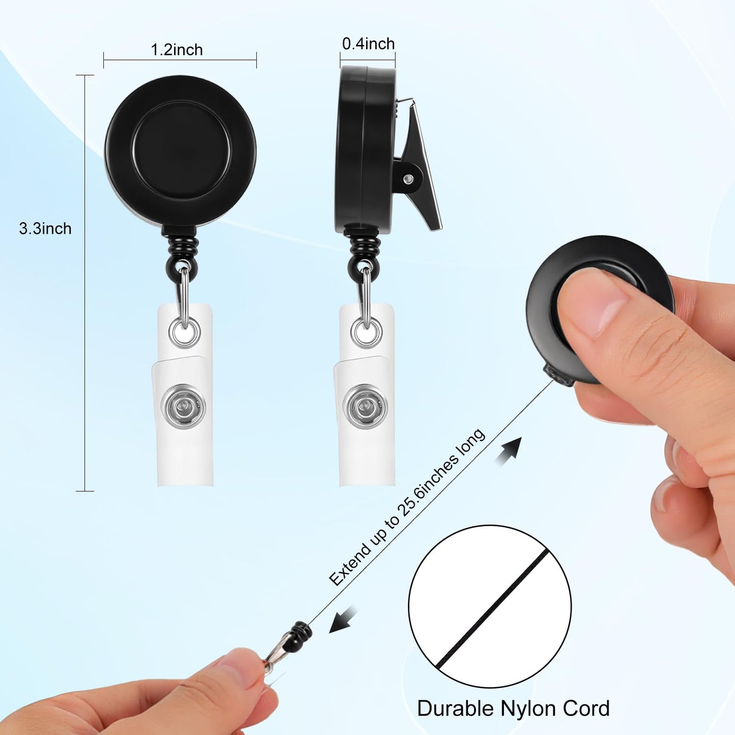 30 Pack Retractable Badge Reel Clips with 30 Pack Vertical Name Tag Badge ID Card Holders Retractable Badge Holders with Clips for Nurse Doctor Teacher Student Office Women Men (Black)