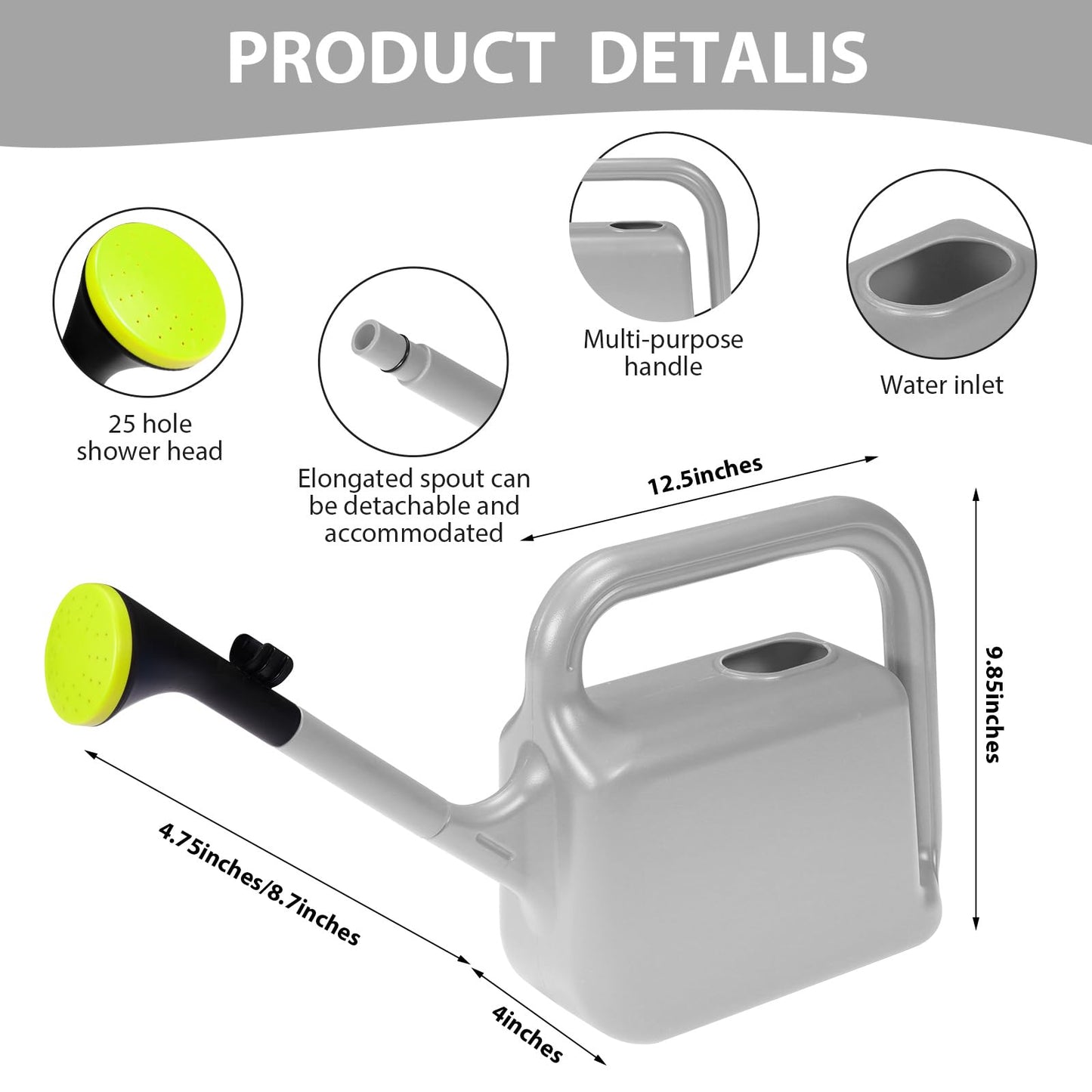 Outdoor Watering Can for Plants Indoor Watering Can for Houseplants 3/4 Gallon 3L (Grey)