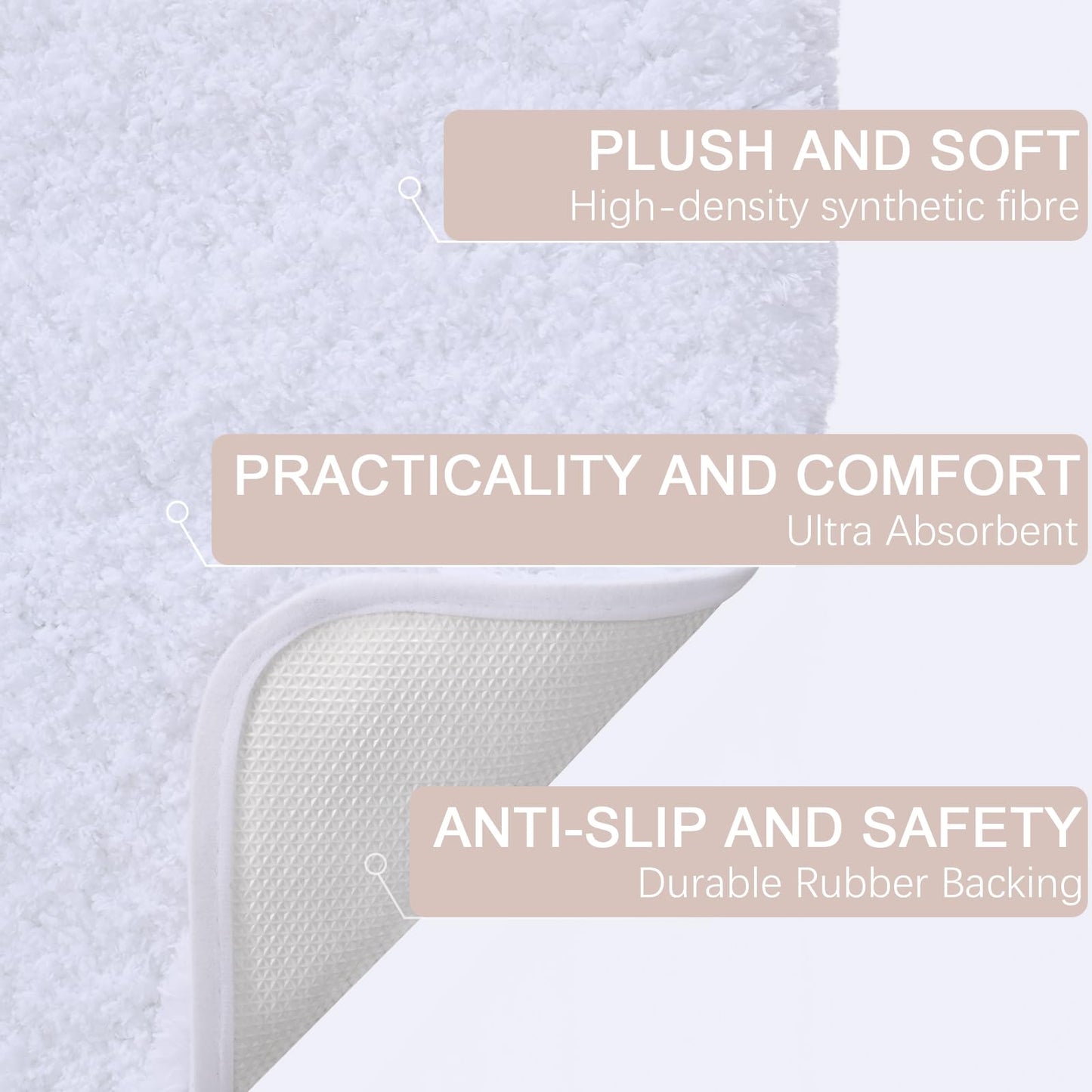 AROGAN Luxury Long Bathroom Runner Rug, 24x60 Inch Thick Soft and Absorbent Non Slip Bath Mat, Rubber Backing Quick Dry Rugs Carpets, Machine Washable Plush Mats for Shower Floor, White