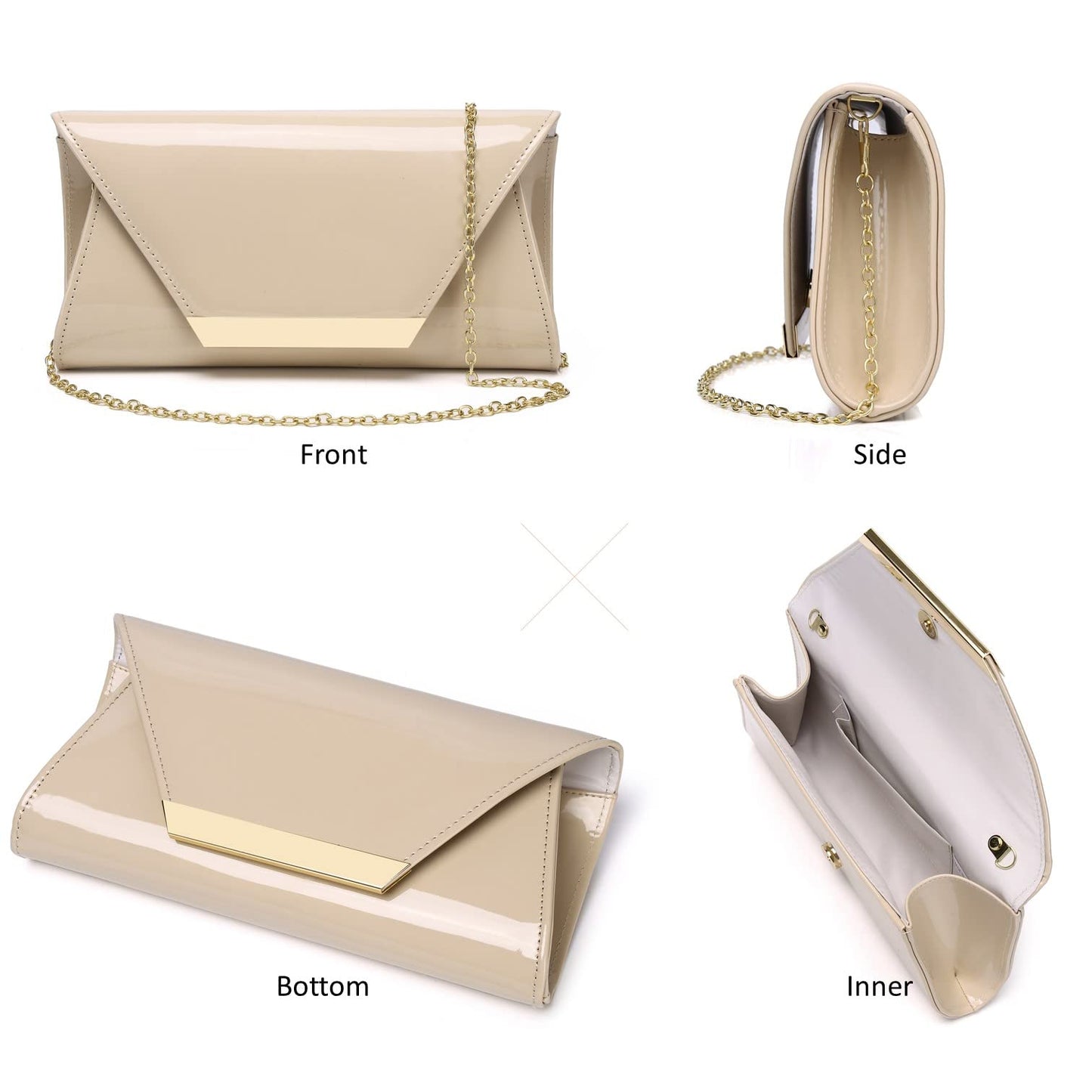 Patent Leather Envelope Clutch Womens Evening Handbag Stylish Shoulder Bag Purse for Christmas Wedding Party Prom(Nude 265)