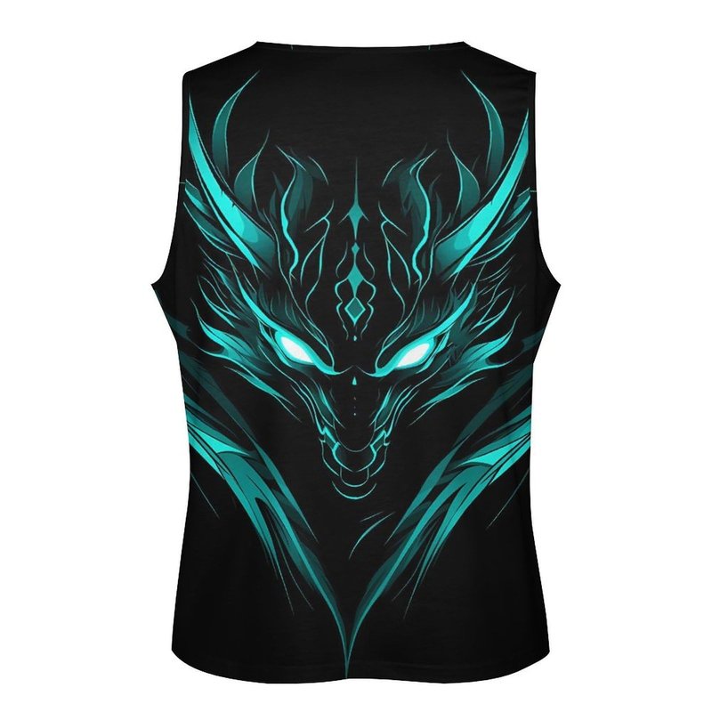 Bodybuilding Tank Tops for Men Dragon Print Crewneck Pullover Loose Fit Sleeveless Shirts Gym Yoga Summer Beach Breathable Lightweight Quick Dry Muscle Cotton Casual Stringer Shirts,S