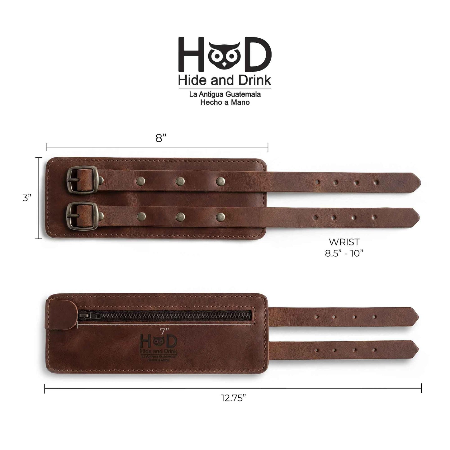 Hide & Drink, Stylish Wrist Wallet Cuff XL, Wristband with Secret Pouch, Cash Holder, Money Organizer, Full Grain Leather, Handmade, Bourbon Brown