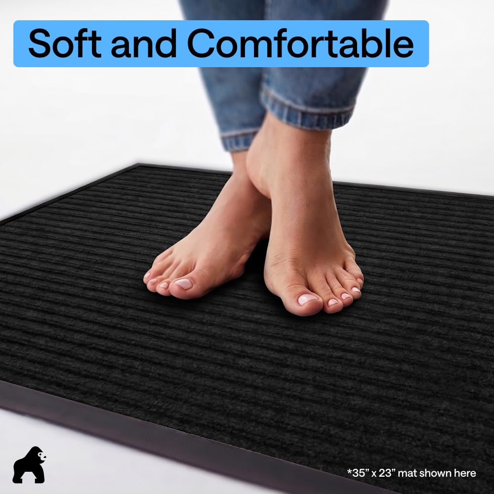 GORILLA GRIP Waterproof Traffic Guard Door Mat, 2 Pack, Indoor Outdoor Heavy Duty Entryway Mats, Strong Backing Commercial Utility Rugs, Office Hallway, Garage, Patio, Low Profile Runner, 29x17 Black