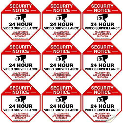 Video Surveillance Sticker, (9 Pack) 3x3 Inches, 4 Mil Vinyl Decal Stickers UV Protected, Long Lasting, Fade Resistant, Indoor/Outdoor Use, Made in USA