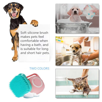 Misthis Portable Dog Bath Brush - Pet Massage Brush Shampoo Dispenser Soft Silicone Brush Rubber Bristle for Dogs and Cats Shower Grooming (Blue)