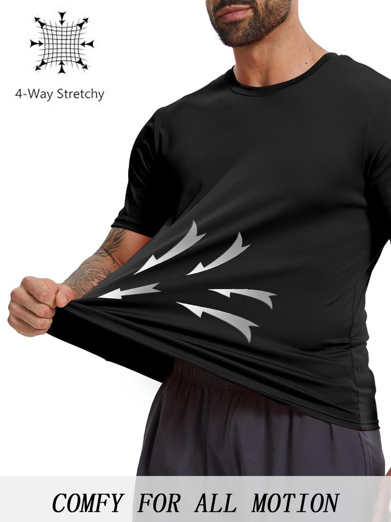 KINGFEN Men's UPF 50+ Sun Protection Shirt Quick-Dry Moisture Wicking Lightweight Breathable Short Sleeve T-Shirt for Hiking Black L