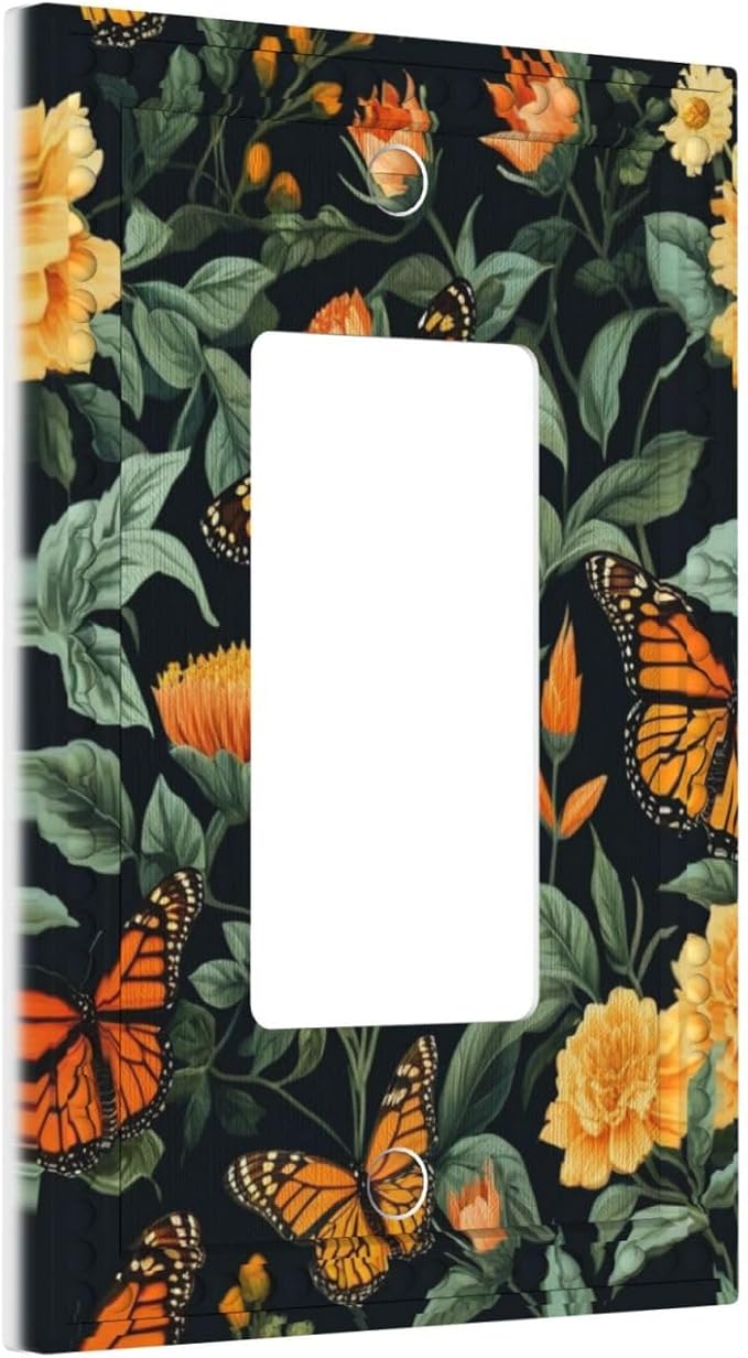 Butterflies Flower Garden Single Decora Outlet Wall Plate 1 Gang Rocker Decorative Switchplate Faceplate GFCI Light Switch Covers for Home Living Decor