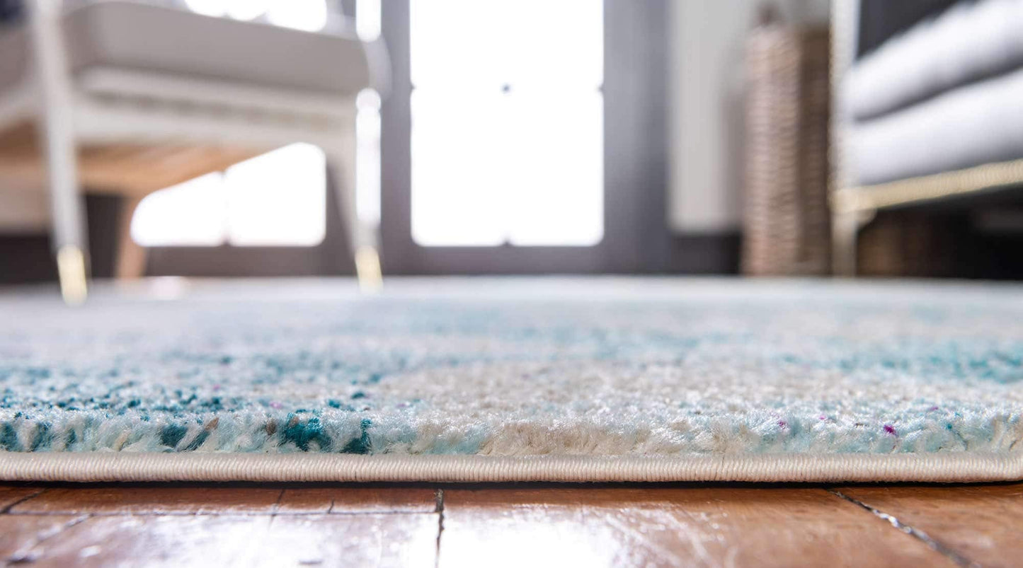 Unique Loom Positano Collection Coastal Modern Coral Lobster Shells Light Blue Area Rug (5' x 8')