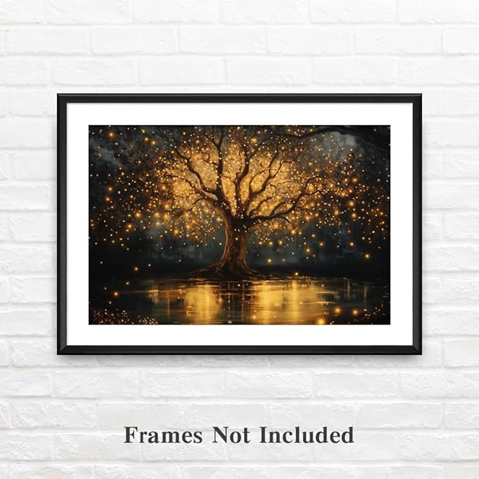 Yesad Tree of Life Canvas Wall Art, Spiritual Wall Art Fairy Lights Prints Landscape Painting Wall Décor for Living Room Bedroom Farmhouse Housewarming Gift (Unframed,12”x8”, Tree7)