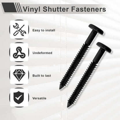 3 Inch Vinyl Shutter Fastener，Shutter Panel Pegs Plastic Shutter Screws Lok Pins Plastic Shutter Spike Anchors with Reverse Barb Design for Brick Wood Stucco Vinyl Siding (Black, 30 Pcs)