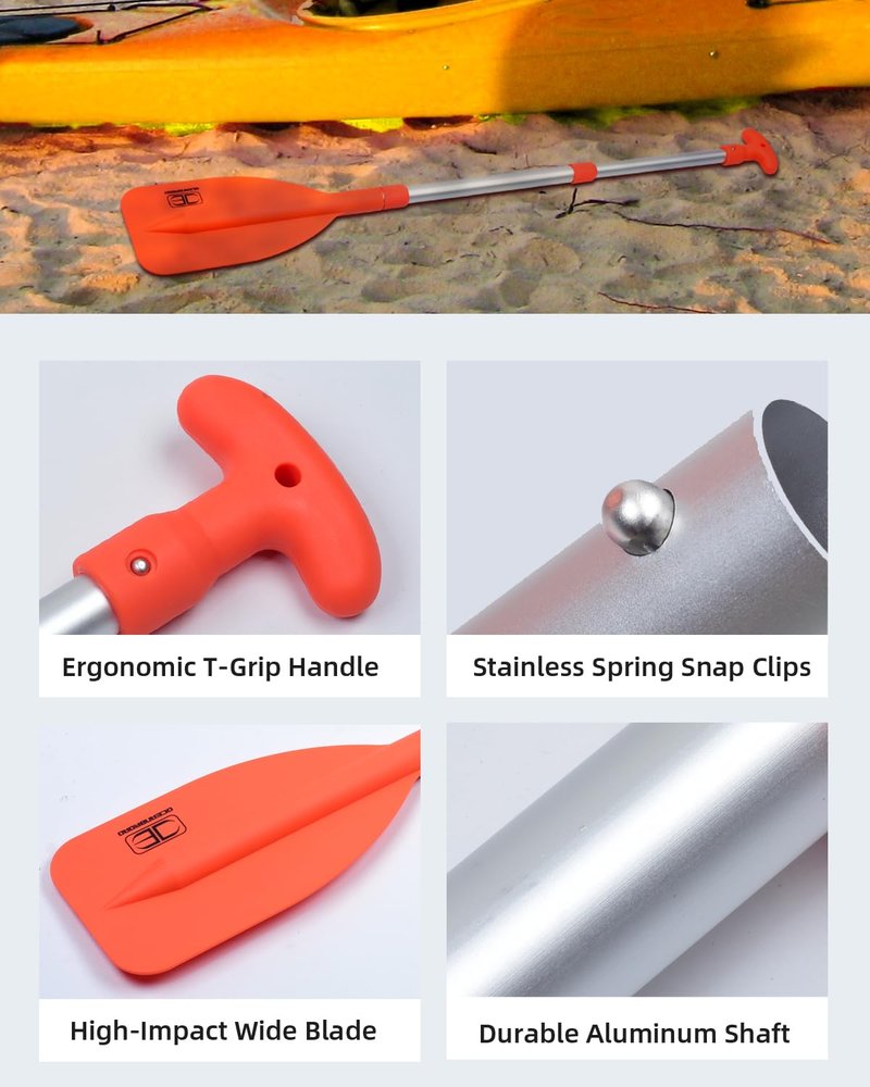 OCEANBROAD Telescoping Emergency Paddle 26''-54'' Collapsible Paddles Aluminium Shaft for Kayaking Boating Canoeing River Tubing, Orange, 2 Paddles