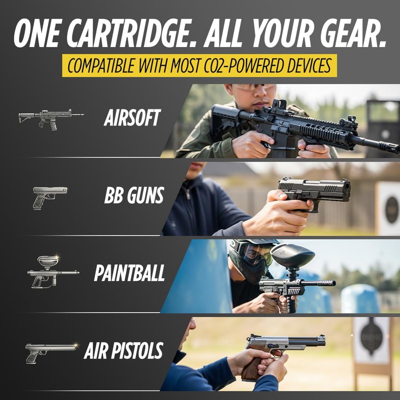 Guard Dog Security 12 Gram Co2 Cartridges, Non-Threaded, CO2 cartridges BB Gun, CO2 BB Pistol, CO2 Airsoft Pistol, and CO2 Paintball Markers, Snug fit, Solid Seal (Pack of 25)