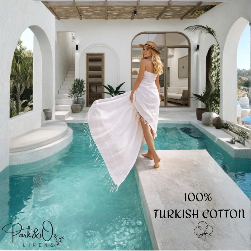 Turkish Beach Towel - Oversized 100% Cotton Quick-Dry & Sand-Free | 72"x40" Ultra-Absorbent Lightweight Pool Towel (White)