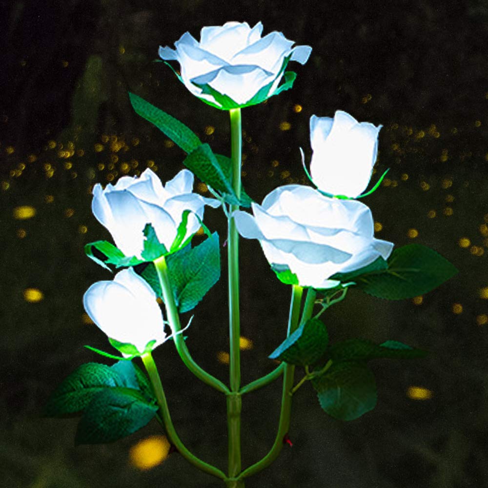 Solar Garden Stake Lights, Rose Flowers Lights LED Solar Stake Lights with 5 Roses Waterproof for Garden, Yard, Christmas Pathway, Grave Decor