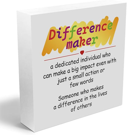 Difference Maker Gift Wooden Box Sign Wall Decor Wooden Plaque Sign Thank You Gifts for Coworker Employee Leader Manager Office Living Room Bedroom Home Decor Desk Shelf Table Decor Retirement Gifts