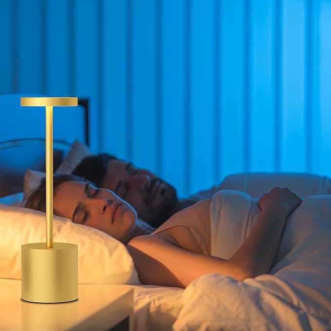 LED Cordless Table Lamps, Portable Rechargeable Battery Operated Lamp, Modern Metal 2 Level Dimmable Indoor and Outdoor Cordless Lamp,Desk Lamp for/Restaurant/Bar/Cafe/Bedroom. (Gold)