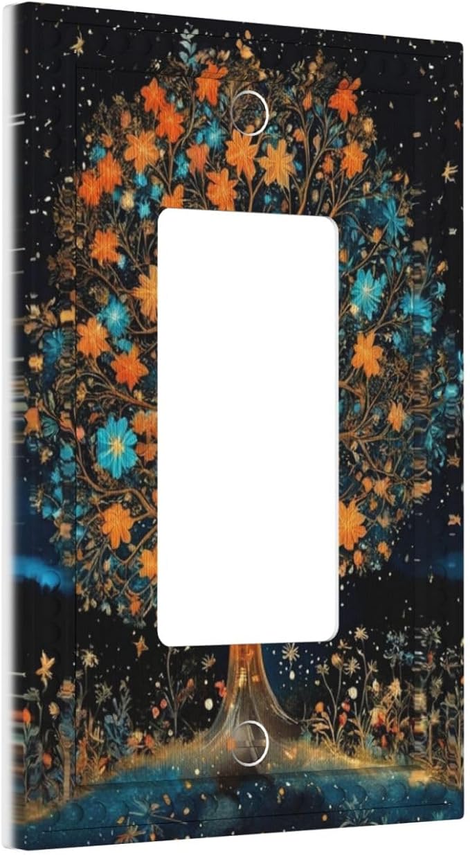 Magical Life Tree in Night Sky Single Decora Outlet Wall Plate 1 Gang Rocker Decorative Switchplate Faceplate GFCI Light Switch Covers for Home Living Decor