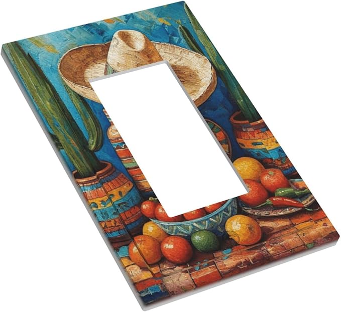 Decorative Art Light Switch Covers Mexican Sombrero & Serape Vibes 1 Gang Rocker Outlet Decorative Switch plate Faceplate GFCI Light Switch Covers for Home Decor