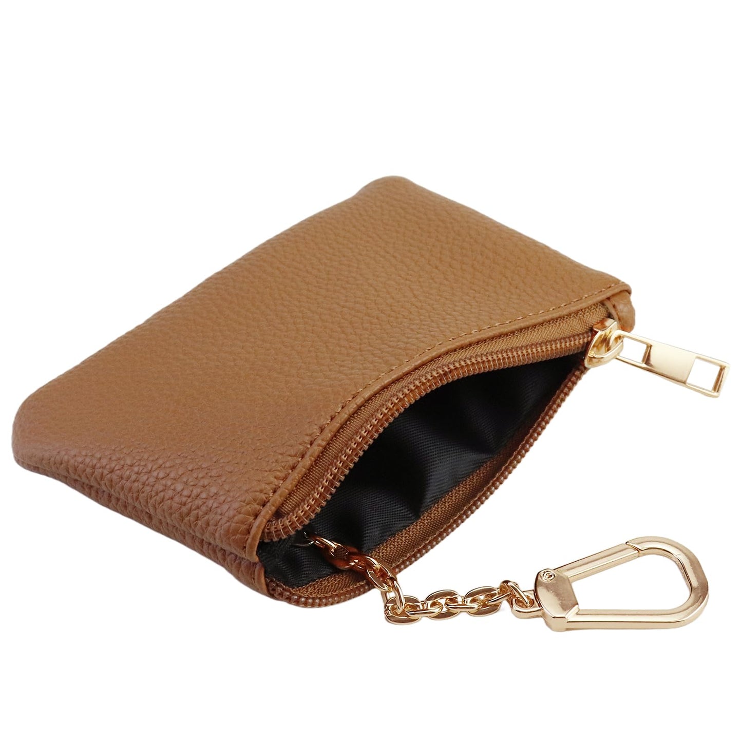 Keychain Coin Purse, Small Change Purse with Card Holder, Keychain Pouch Wallet for Women and Men (Brown)
