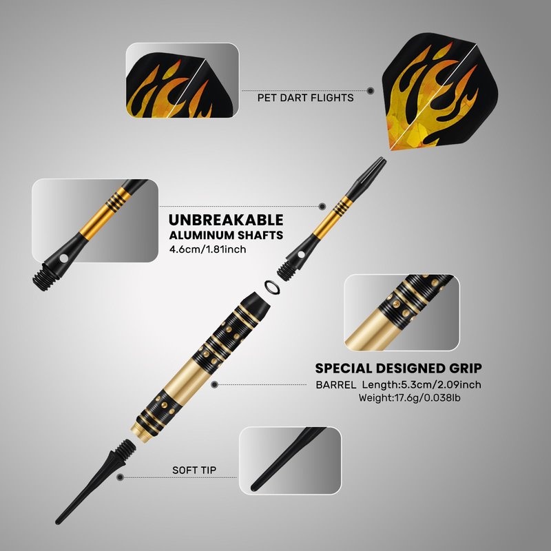 HUANQU Soft Tip Darts Set – 3 Pack Professional Darts Plastic Tip | Includes Extra Darts Tips/Flights/Shafts &Darts Case Accessories，Soft Tip Darts for Electronic Dart Board for Adults Darts