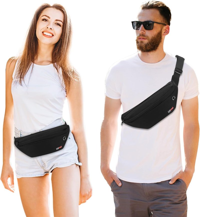MAXTOP Large Black Fanny Pack - Versatile Crossbody Waist Bag for Hiking, Cycling & Travel | Adjustable Strap