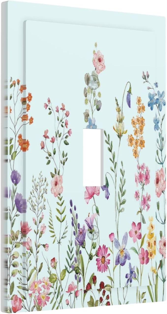 Rustic Wild Floral Vintage Blue Watercolor Flower 1 Gang Light Switch Covers Decorative Unique Single Toggle Wall Plate Switchcover Electrical Switchplate for Bathroom Bedroom Decor