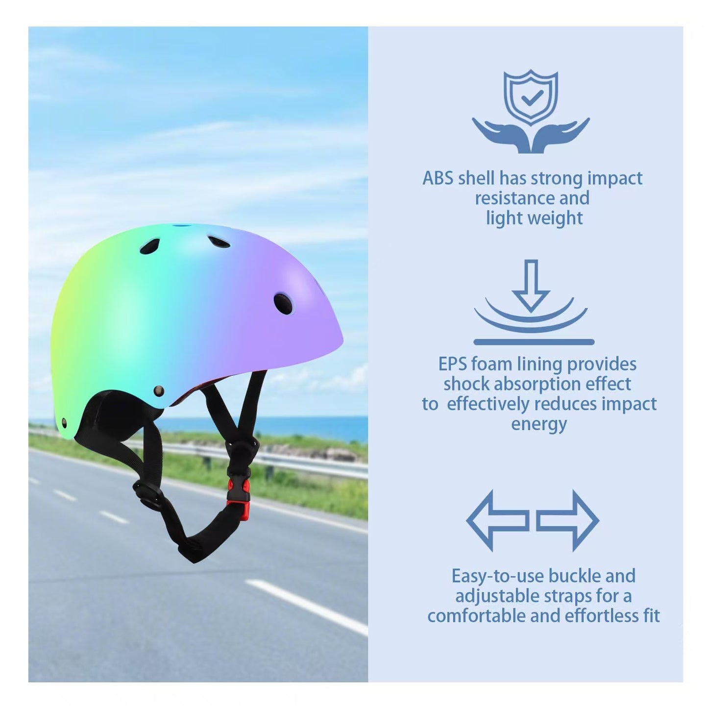Color Gradient Adjustable Kids Bike Helmet with Knee & Elbow Pads Set | Multi-Sport Safety Gear for Boys & Girls Ages 5-14 | Skateboarding, Scooters, Roller & Inline Skating, Longboarding