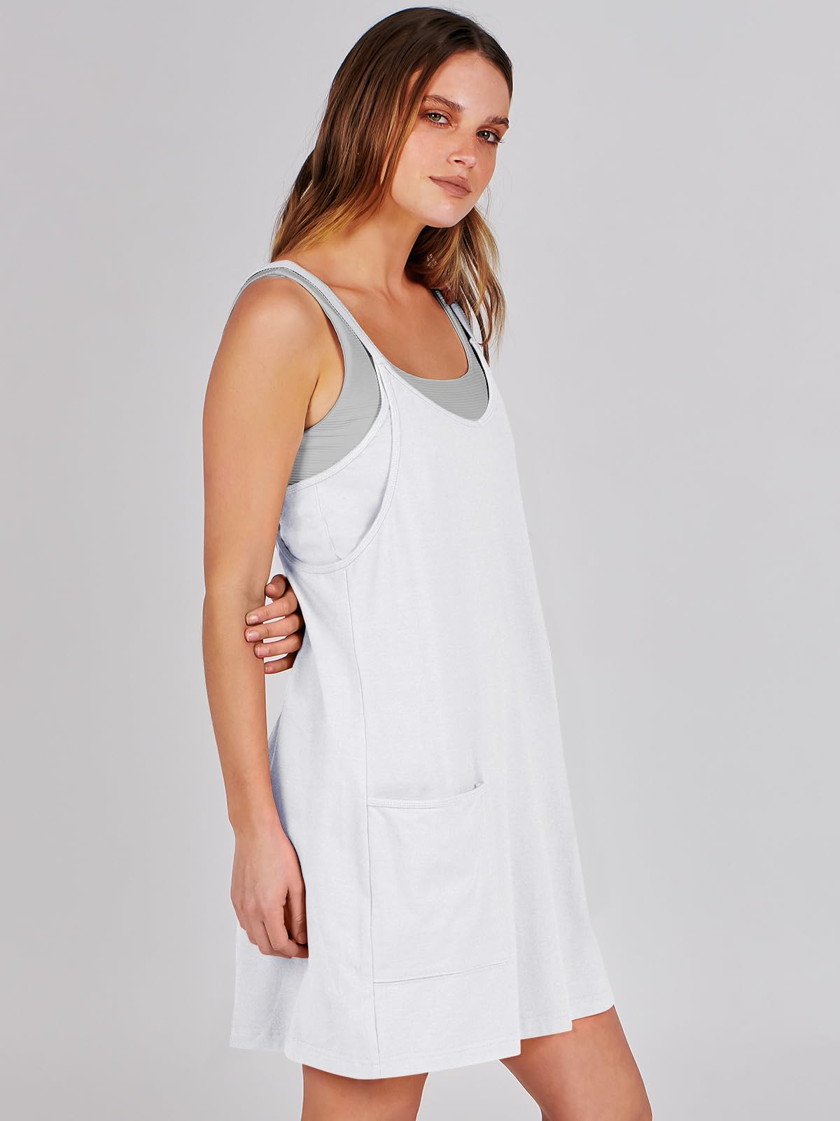 ANRABESS Women Athletic Dress Summer Tennis Workout Active Sports Mini Romper Dress Built in Shorts Travel Vacation Clothes White Small