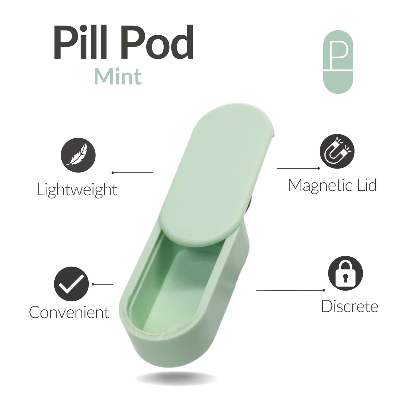 Pill Pod Pill Keychain & Keychain Pill Holder - Magnetic Pill Case for 3-5 Daily Tablets, Small Pill Box for Travel, Thin Pill Container for Purse or Pocket (Mint)