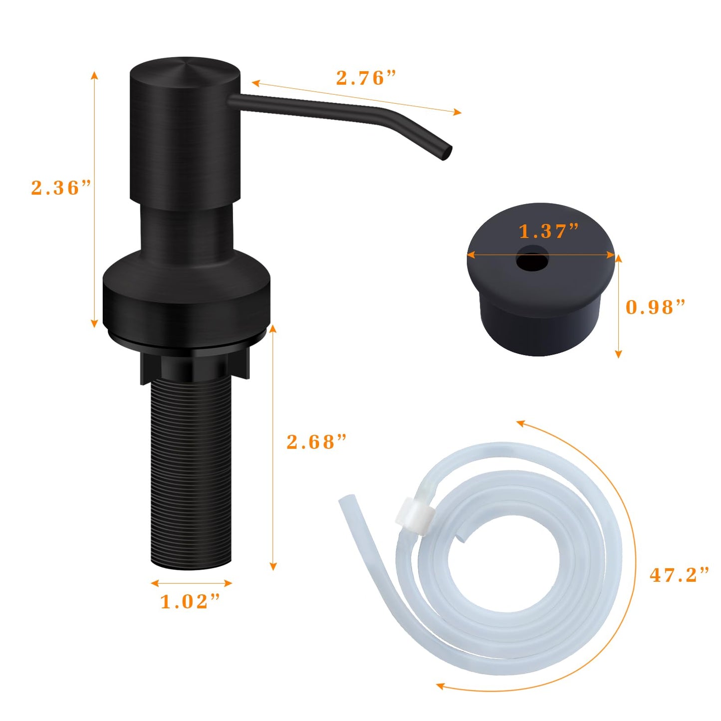 Sink Soap Dispenser for Kitchen Sink, Countertop Built in Sink Soap Dispenser with 47” Extension Tube kit, No Need to Fill The Little Bottle Again (Gray)