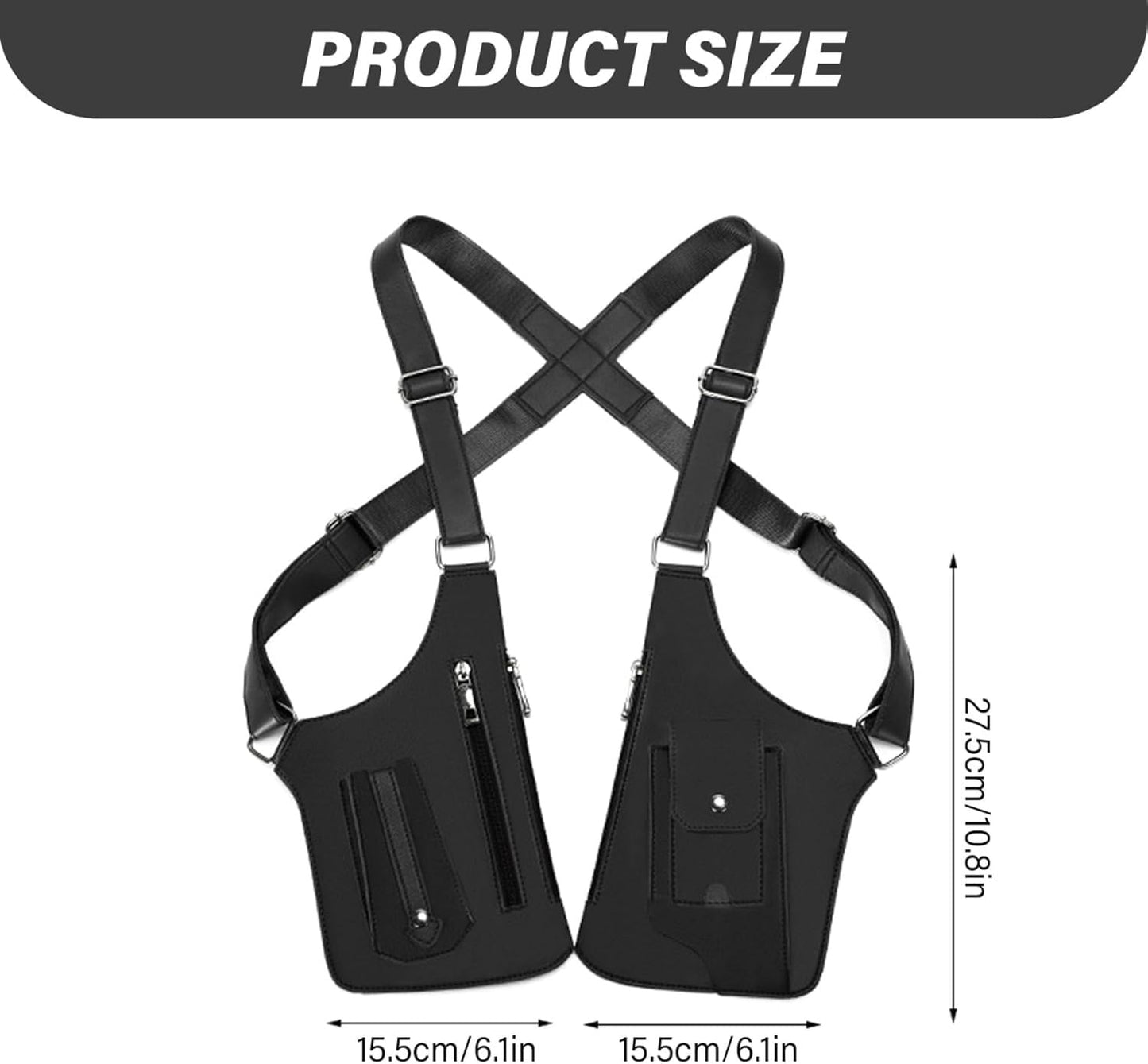 Premium Leather Shoulder Bag, Double Shoulder Armpit Bag, Anti-Theft Hidden Adjustable Strap Holste, Underarm Strap Wallet (Black)