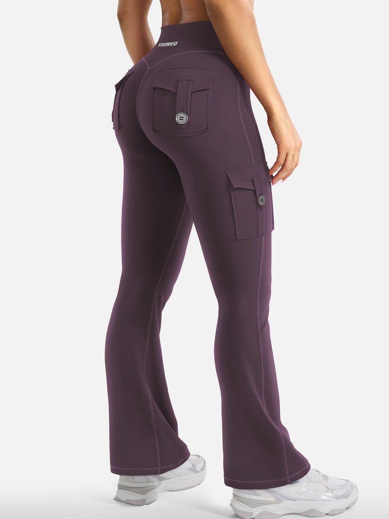 YEOREO CoreFlex Women Workout Flare Leggings with Pockets Scrunch Cargo Gym Yoga Leggings Black Berry Purple XS