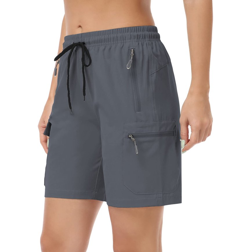 GymBrave Women's Hiking Shorts Quick Dry Lightweight Cargo Shorts for Outdoor Athletic Travel with Pockets Gray M