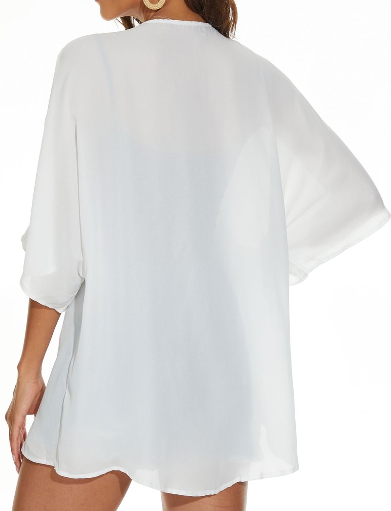 Women Summer Tops Kimono Cardigans Sheer Beach Cover Ups Chiffon Open Front Shirts （White,M