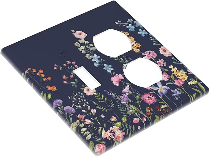 Decorative Light Switch Cover Plate Rustic Wild Floral Darkground Vintage Watercolor Flower 2 Gang Outlet Covers 1 Toggle 1 Duplex Wall Plate Decorate Electrical Switch Plate Covers