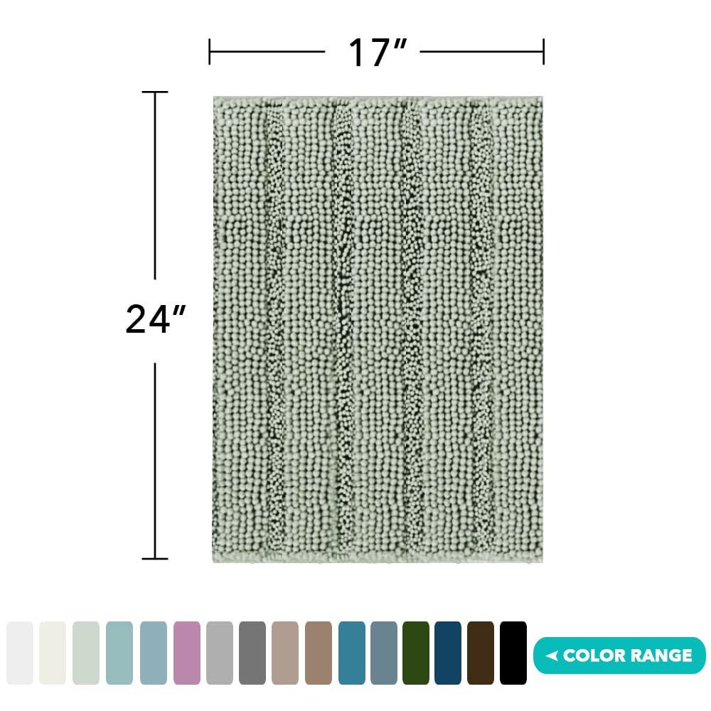 Turquoize Luxury Chenille Bath Rug for Bathroom Rugs Extra Absorbent Bath Mat Non Slip Microfiber Shower Rug for Bathroom Microfiber Shaggy Carpet Rug Size, 17"x 24", Sage