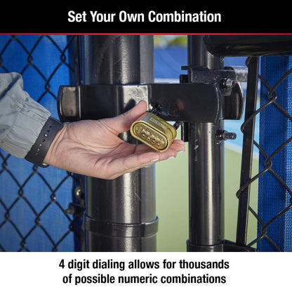 Master Lock Brass Combination Lock, Gate Lock for Outdoor Fence or Shed, Customizable Combination Padlock with Extended 2-1/4-Inch-Long Shackle, 2 Pack, 175LHEC2