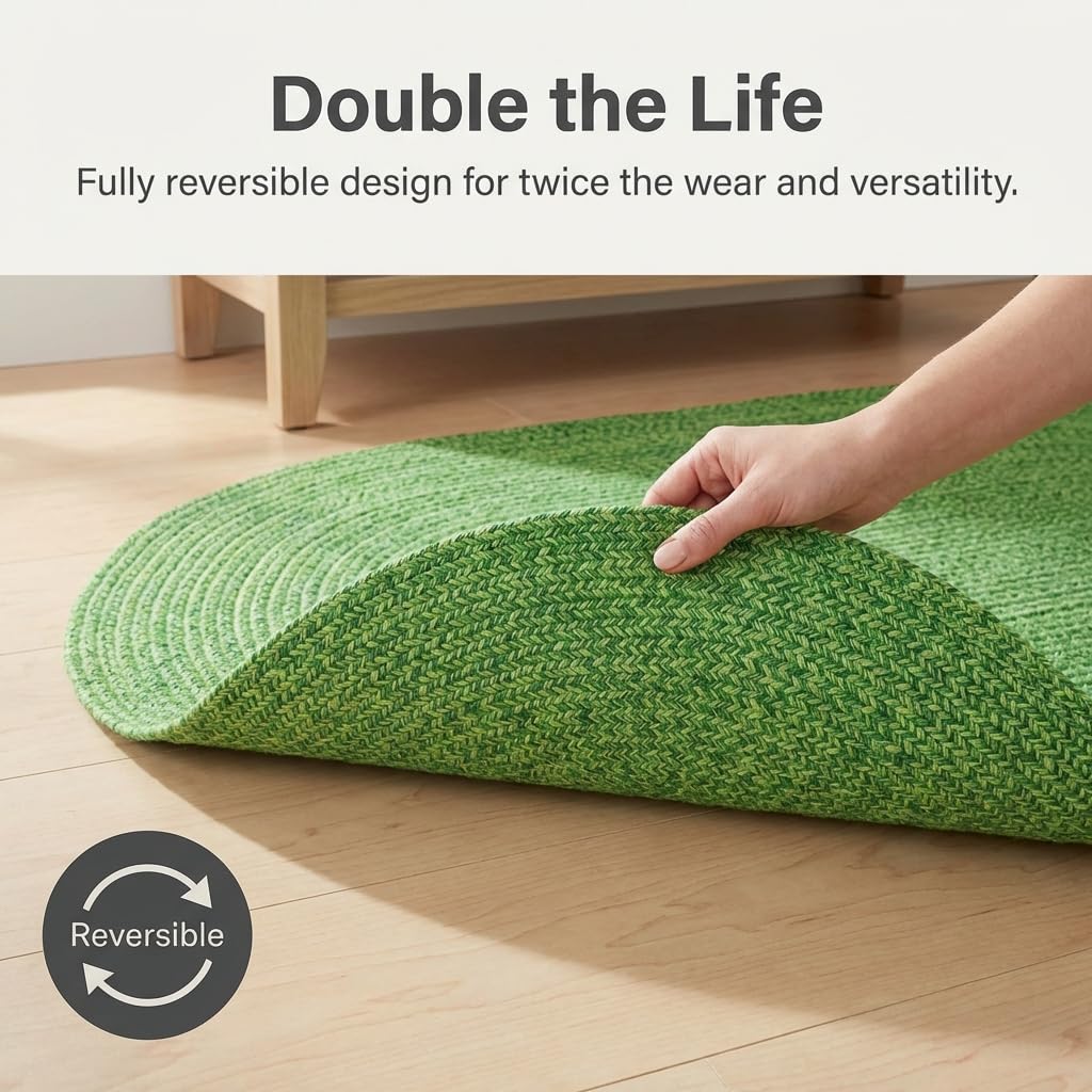 Super Area Rugs Green Braided Rug - Woven Living Room Decor -5x8ft Eco-Friendly Farmhouse Bedroom Woven Construction