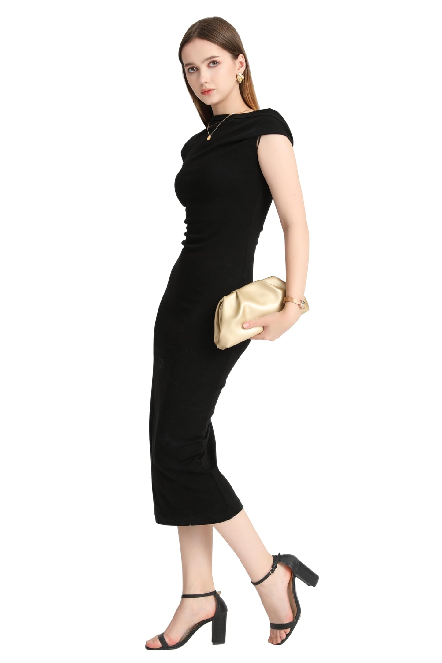 YUWITA Soft PU Leather Clutch Purses for Women Formal Elegant Luxurious Evening Bag (Gold)