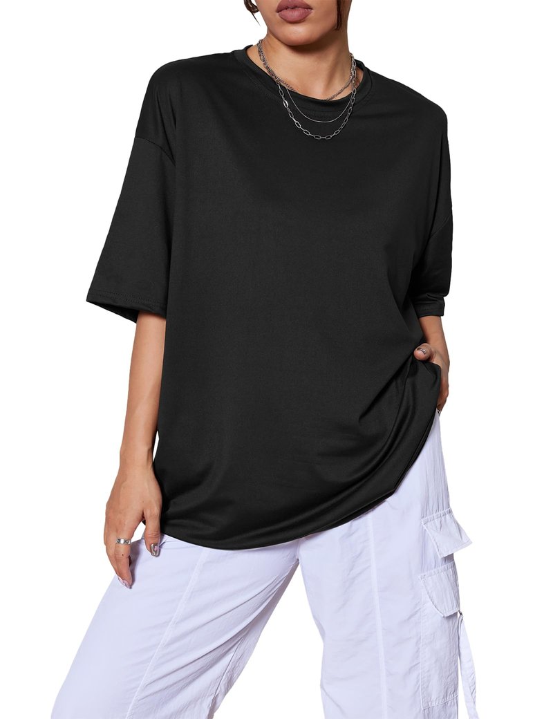 Kinglaman 5 Pack Womens Oversized T Shirts Crew Neck Loose Fit Short Sleeve Tshirts Summer Workout Plus Size Tee Tops 1 Black 1 White 1 Army Green 1 Khaki 1 Dark Pink X-Large