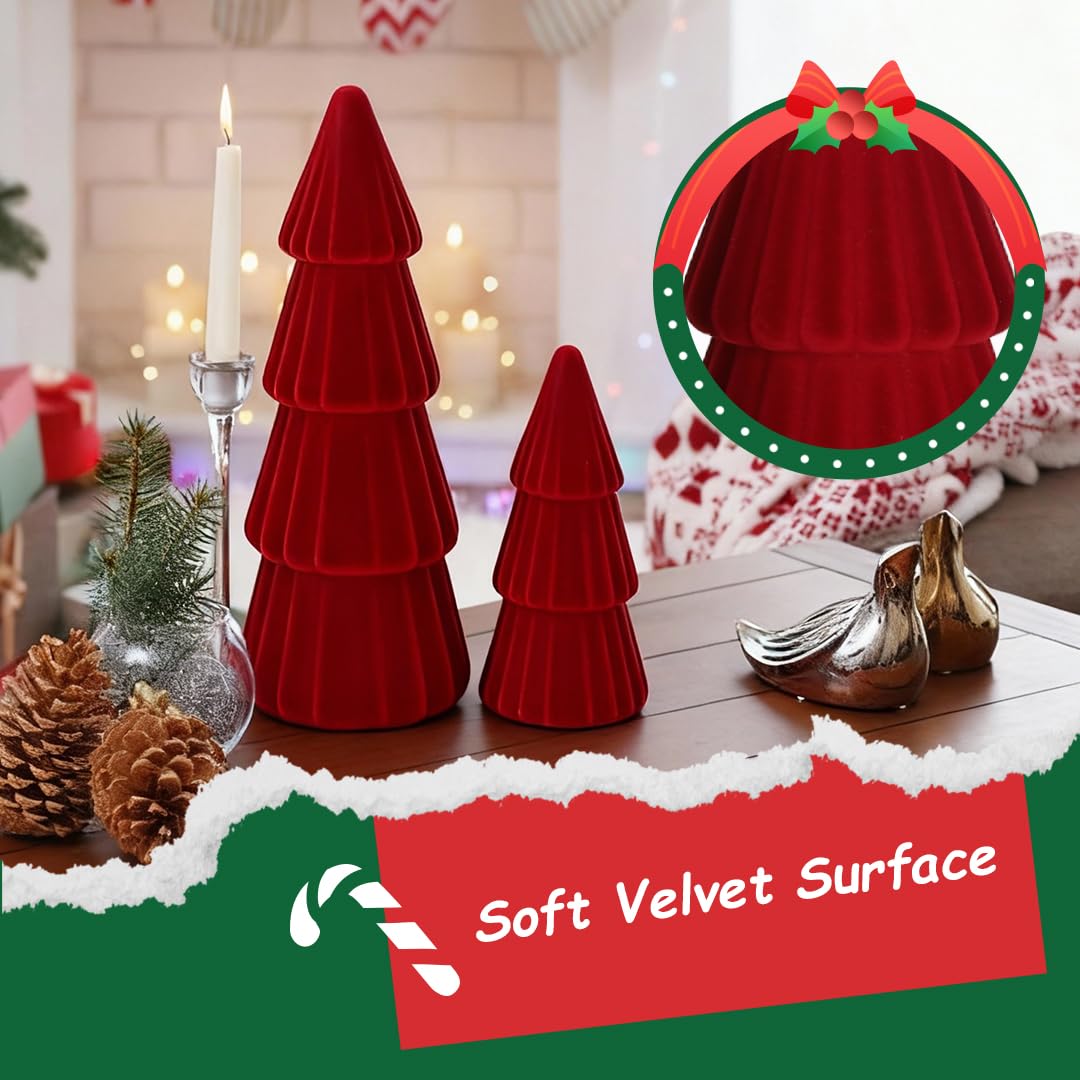 Joyhalo Tabletop Christmas Trees, Set of 3 Velvet Christmas Trees Indoor Xmas Decoration Centerpieces for Table, Mantel, Holiday, Party and Home Decor, Red
