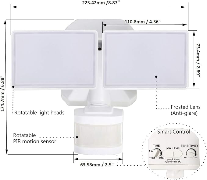 EMANER Dusk-to-Dawn Security Lights with Motion Sensor, 5000K IP65 Waterproof Outdoor, 280W Equiv. 110V 120V Dual-Head Rotatable LED Flood Light for Porch, Garage, Yard, Driveway