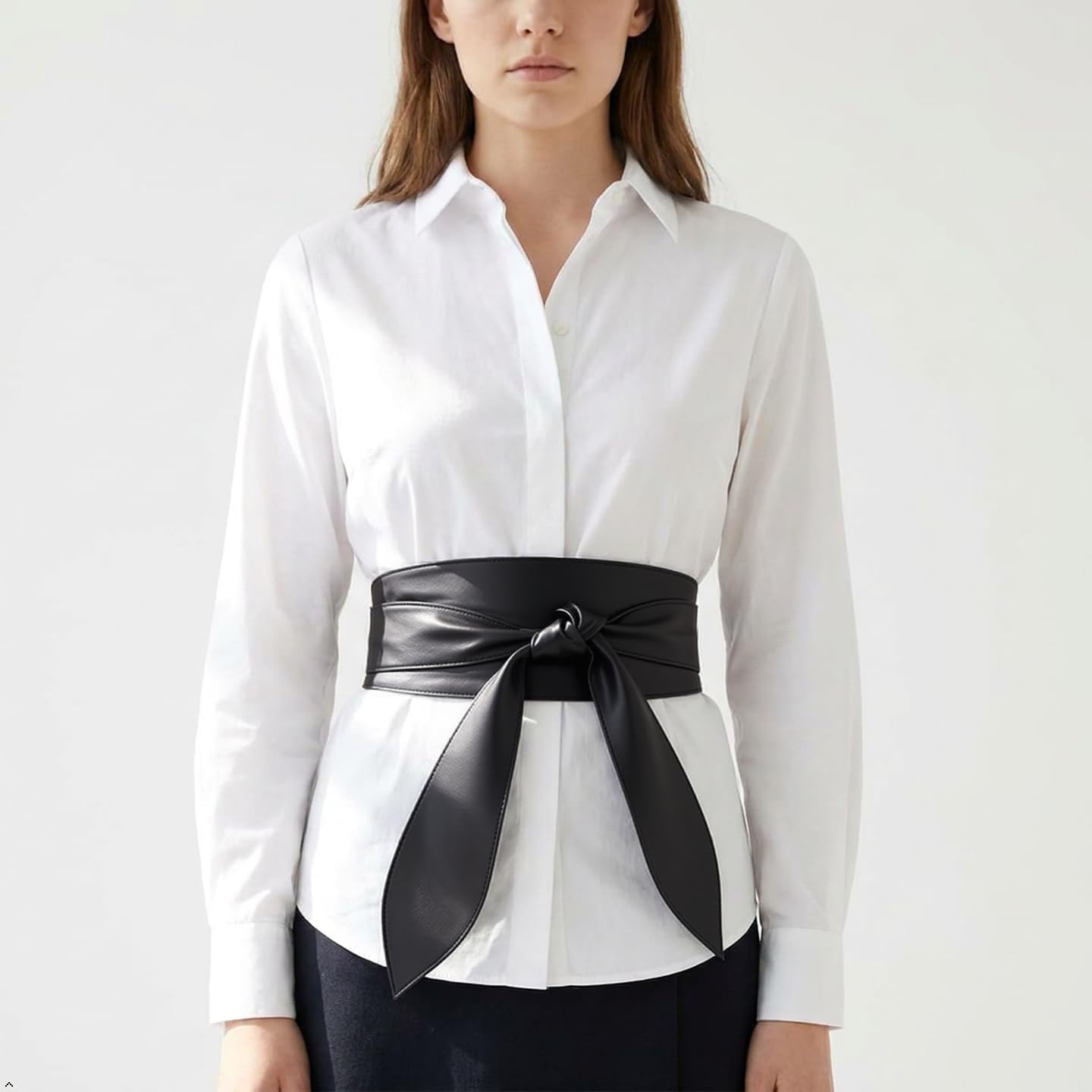Clove Rise Women Wide Waist Belt | Soft PU Leather Obi Belt | Wrap Around Knotted Tie Belt for Dresses | Fashionable Long Sash with Bow | Plus Size Adjustable Waistband (black)
