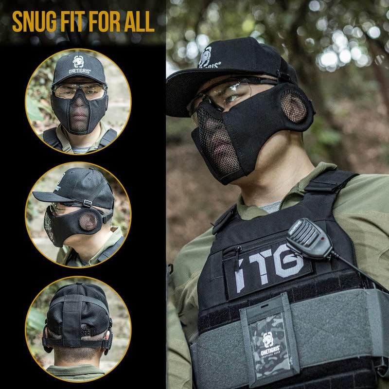 OneTigris Tactical Half Face Airsoft Mesh Mask - Foldable Design with Ear Protection | Military-Grade Comfort